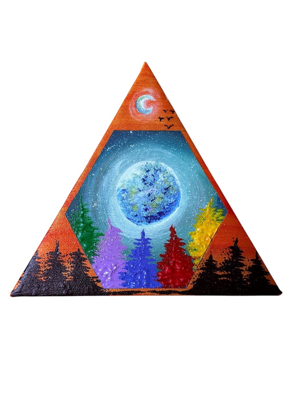 Rainbow Forest Triangle Canvas Wall Art -Multicolor
